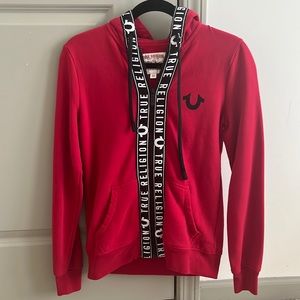 True Religion Red Zip-Up Hoodie. Size M.